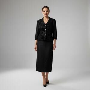 Nicolette Skirt Suit Size 18 Black Satin Zebra Print Church Suit Textured Bling